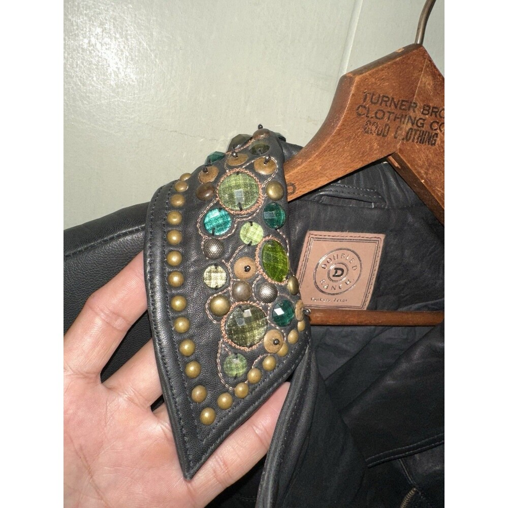 Double D Ranch Leather Jacket Rare Bejeweled Coat Womens Medium Western Cross - Picture 5 of 6